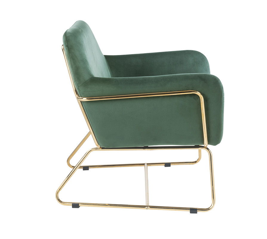 Keira Accent Chair with gold metal base and emerald-green velvet upholstery on Tampa Home & Garden Store