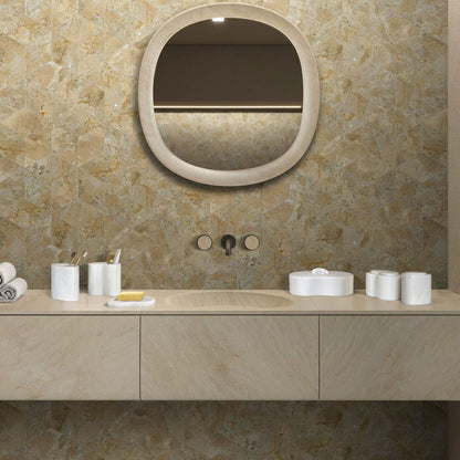 Elegant marble bathroom accessories set by HouseOfZazla with marble canisters and soap dish on Tampa Home & Garden Store
