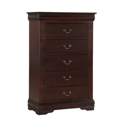 Contemporary Louis Philip cherry chest with five drawers in solid wood and brass pulls on Tampa Home & Garden Store