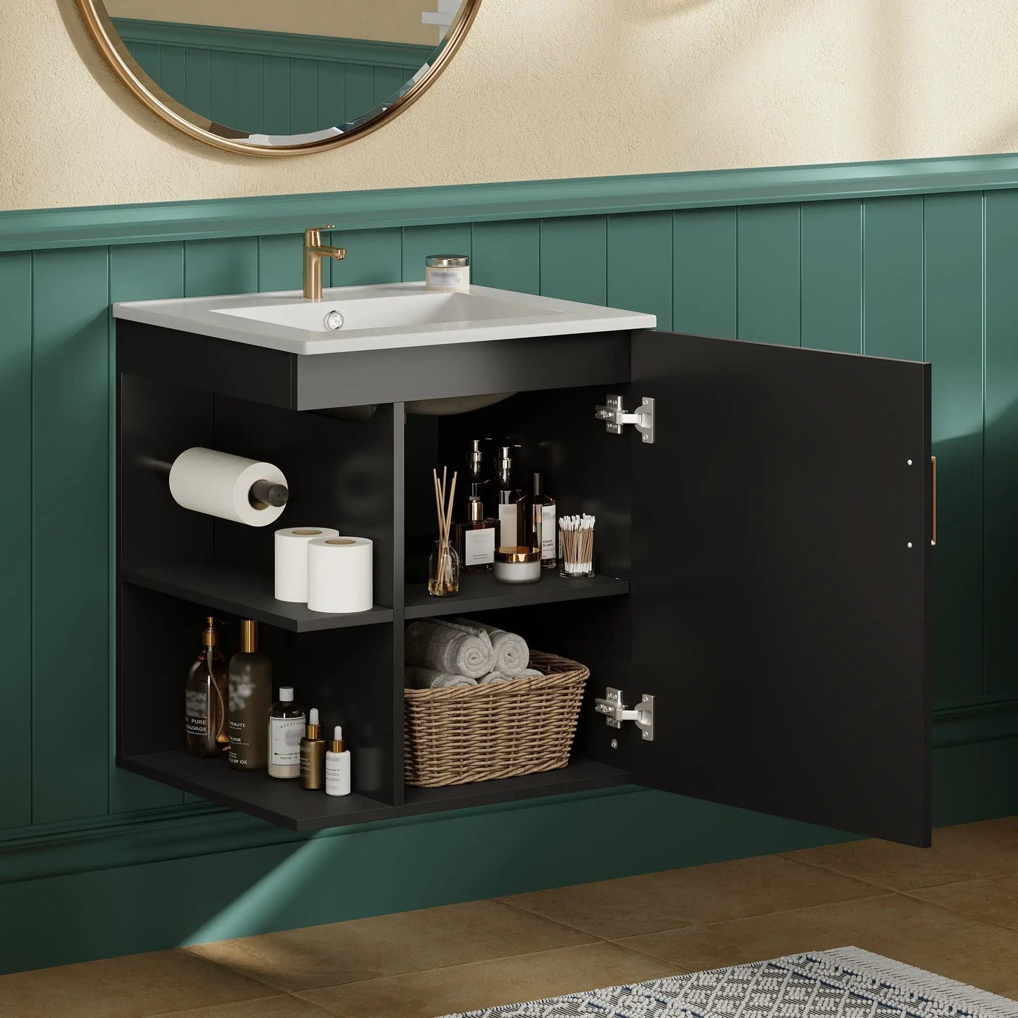 Modern Wall Mount Bath Cabinet With Side Shelf