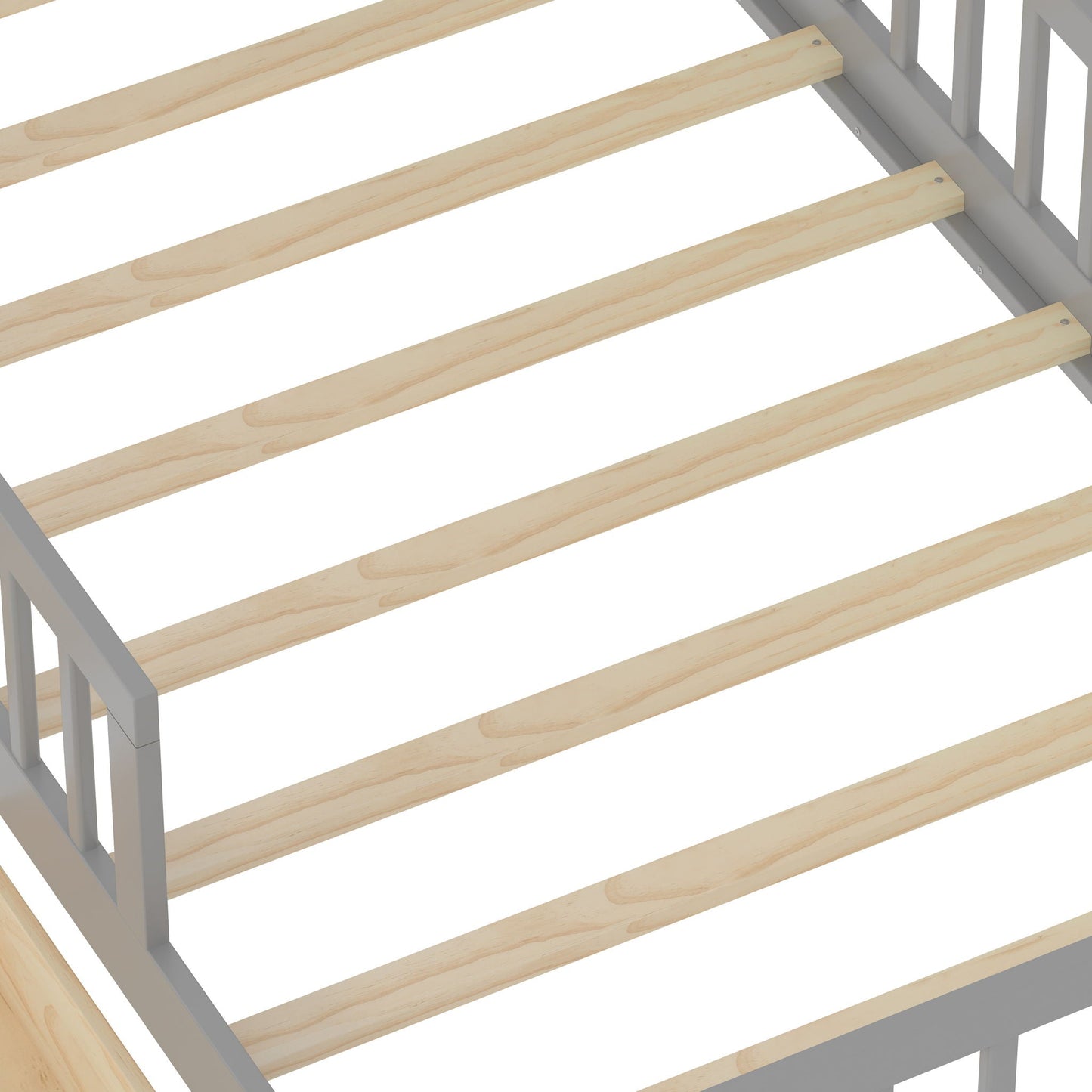 Storage bed frame with light wood slats and gray metal rails on Tampa Home & Garden Store