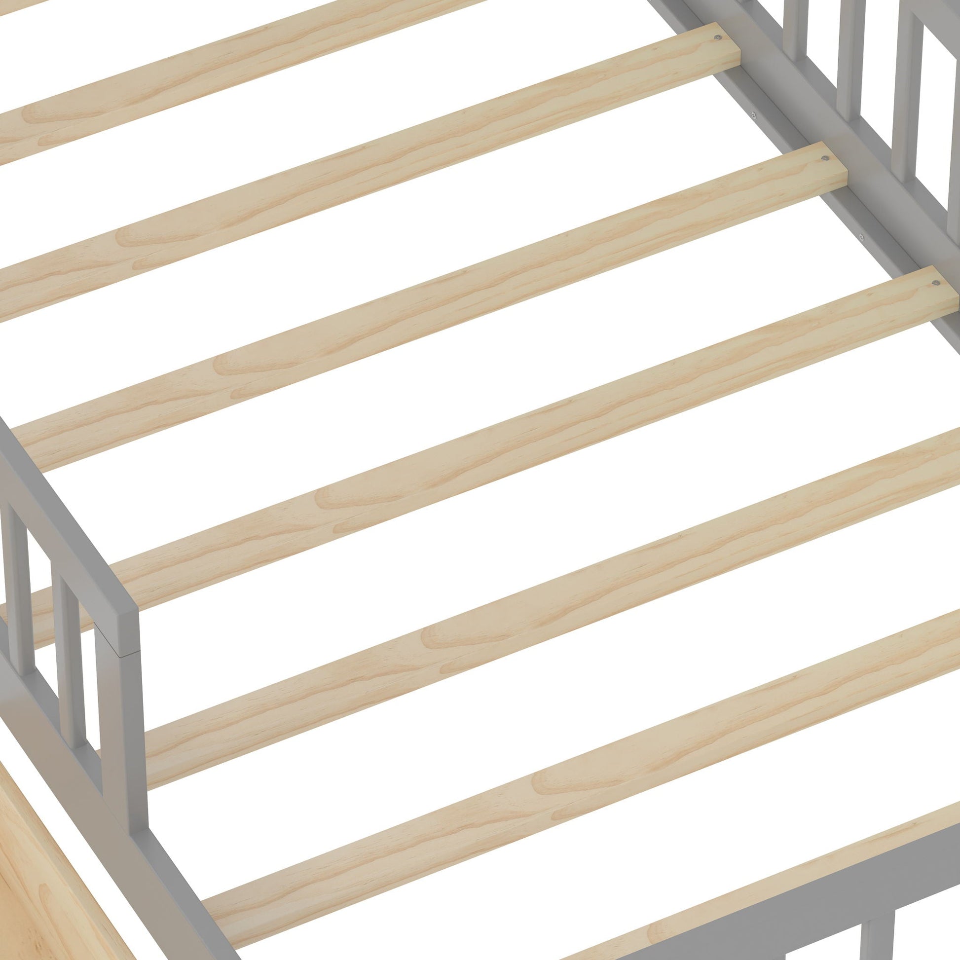 Storage bed frame with light wood slats and gray metal rails on Tampa Home & Garden Store