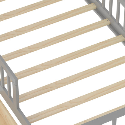 Storage bed frame with light wood slats and gray metal rails on Tampa Home & Garden Store