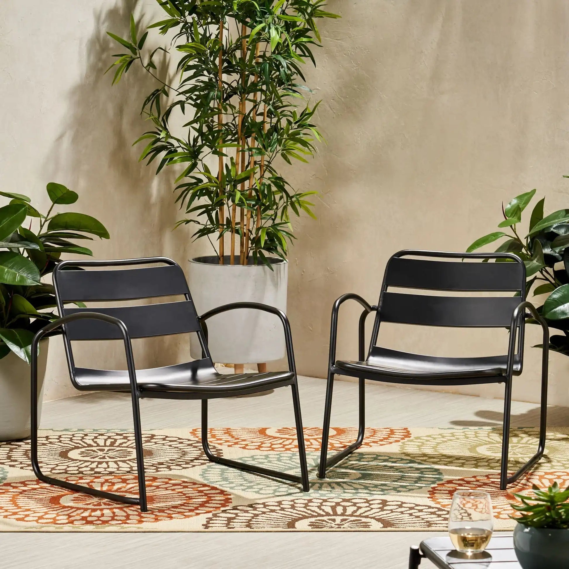 Conrad Outdoor Chair set, black metal frame with slatted seat and back, 4 chairs on Tampa Home & Garden Store