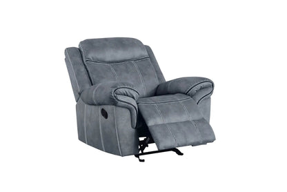 Zubaida Two Tone Glider Recliner, grey fabric with white stitching, Unique Piece Furniture on Tampa Home & Garden Store