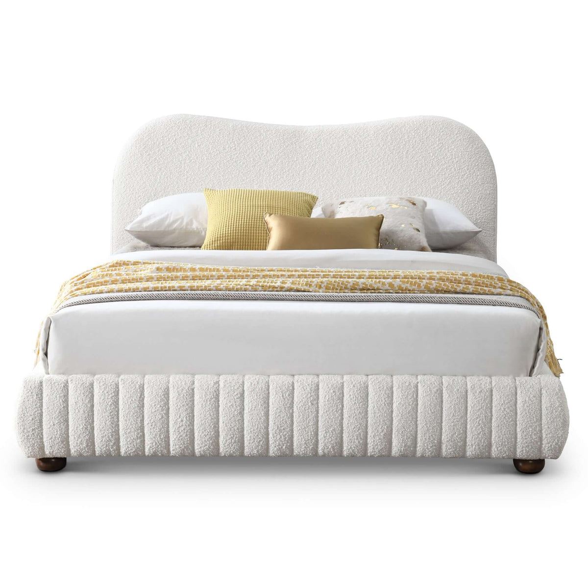 Norme queen cream upholstered low-profile platform bed with textured headboard by HouseOfZazla on Tampa Home & Garden Store