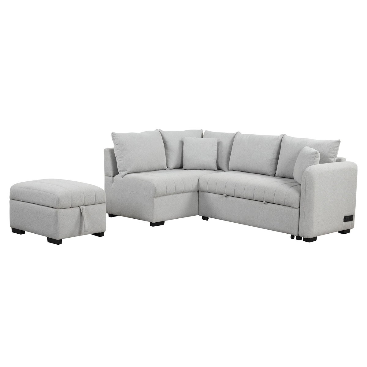 HouseOfZazla L-shaped sleeper sectional in light gray fabric with movable storage ottoman on Tampa Home & Garden Store