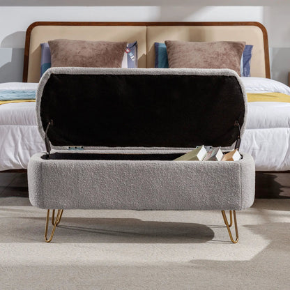 Storage Ottoman Bench with Faux Fur End of Bed