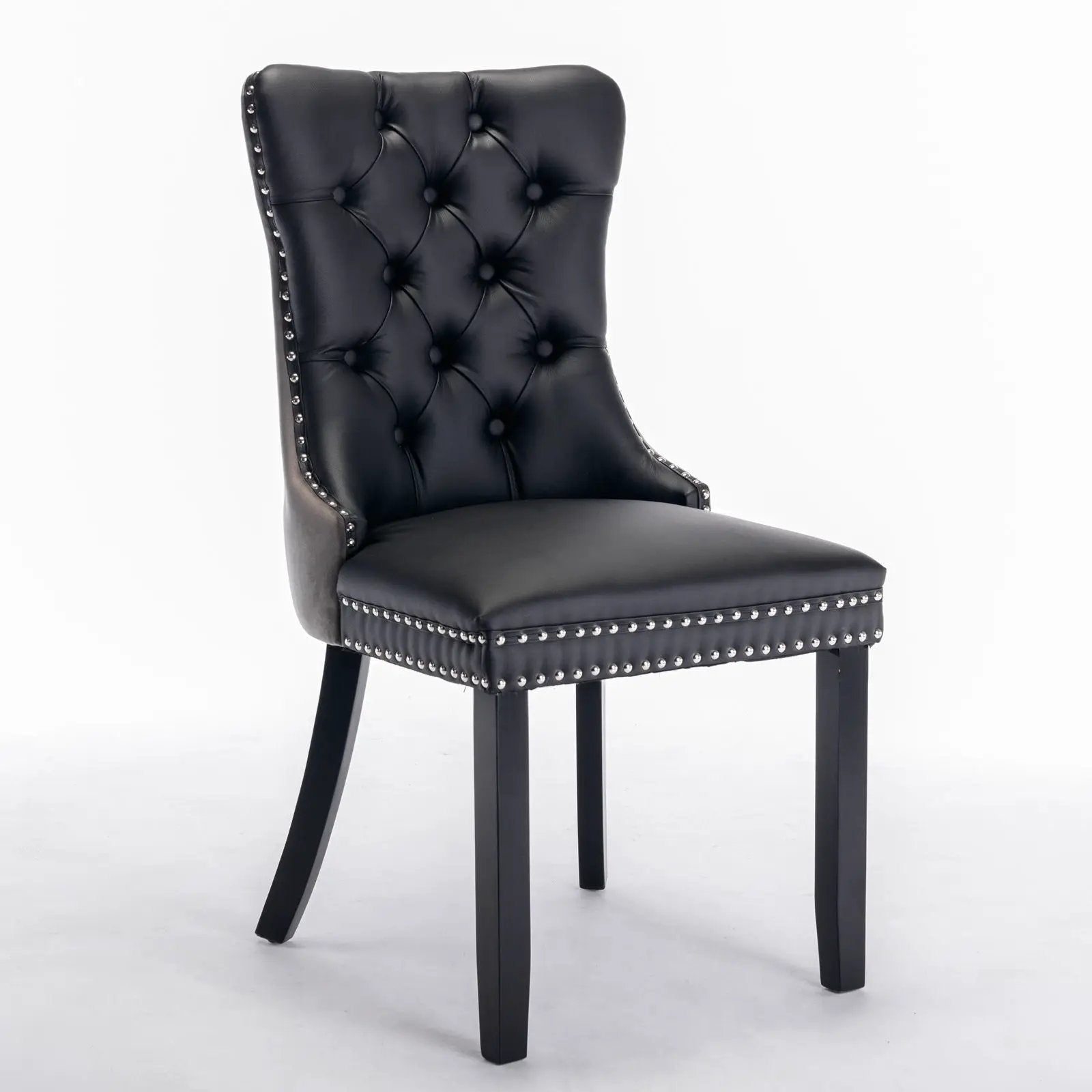 Nikki Modern Upholstered Dining Chair set 2 in black faux leather with tufted back and nailhead on Tampa Home & Garden Store