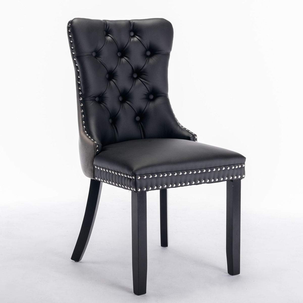 Nikki Modern Upholstered Dining Chair Set of 2 in black faux leather with tufted back on Tampa Home & Garden Store