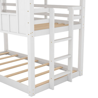Twin Over Twin House Bunk Bed White/Gray with slide and windows, white frame, HouseOfZazla on Tampa Home & Garden Store