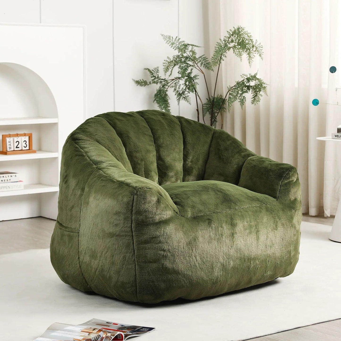 Beanbag sofa chair in green velvet with armrests, high-density foam fill on Tampa Home & Garden Store