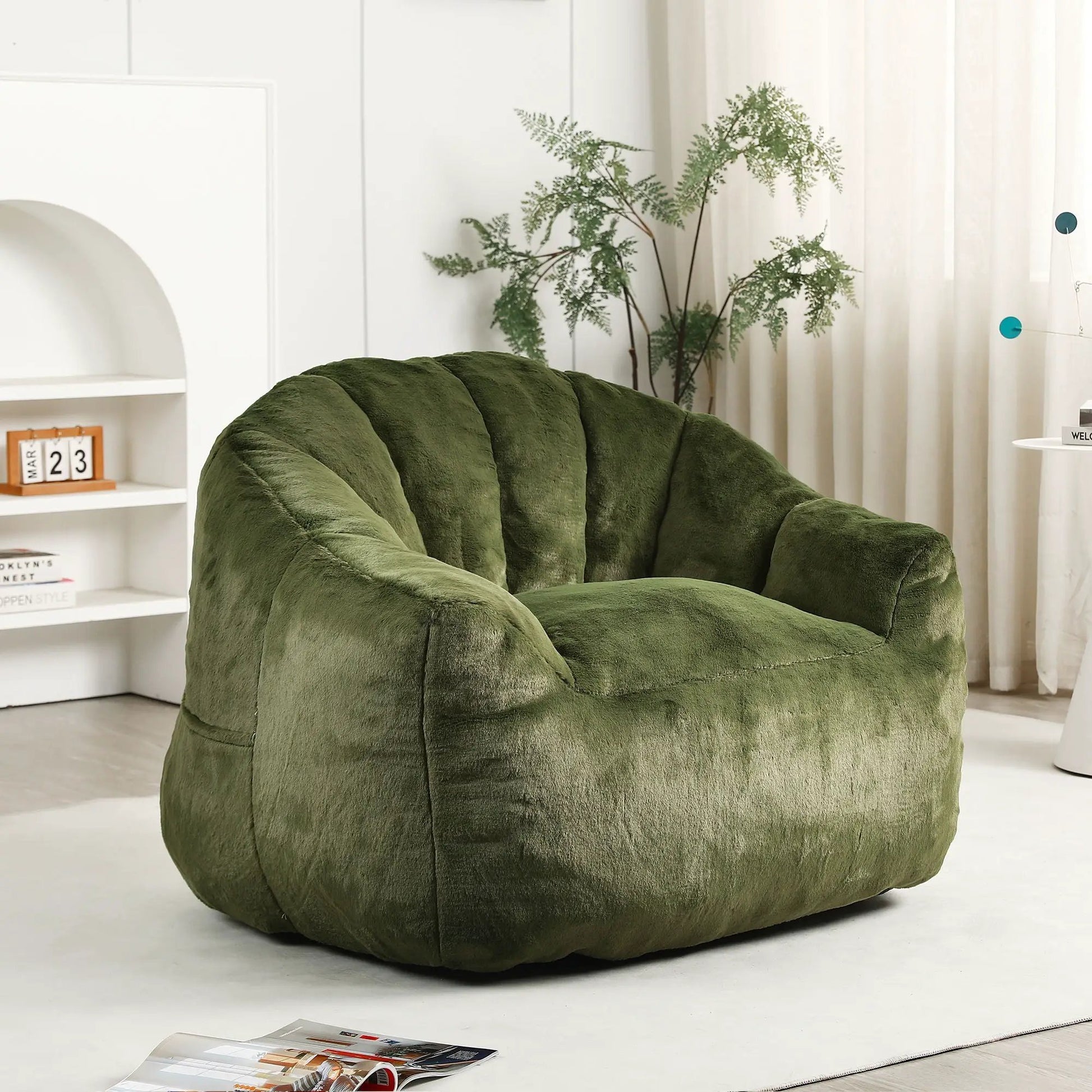 Beanbag sofa chair in green velvet with armrests, high-density foam fill on Tampa Home & Garden Store