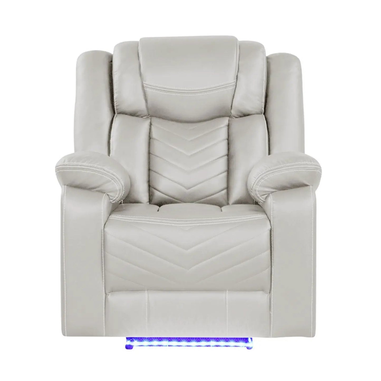 Challenger LED Power Recliner Chair cream faux leather; padded arms, blue LED base on Tampa Home & Garden Store