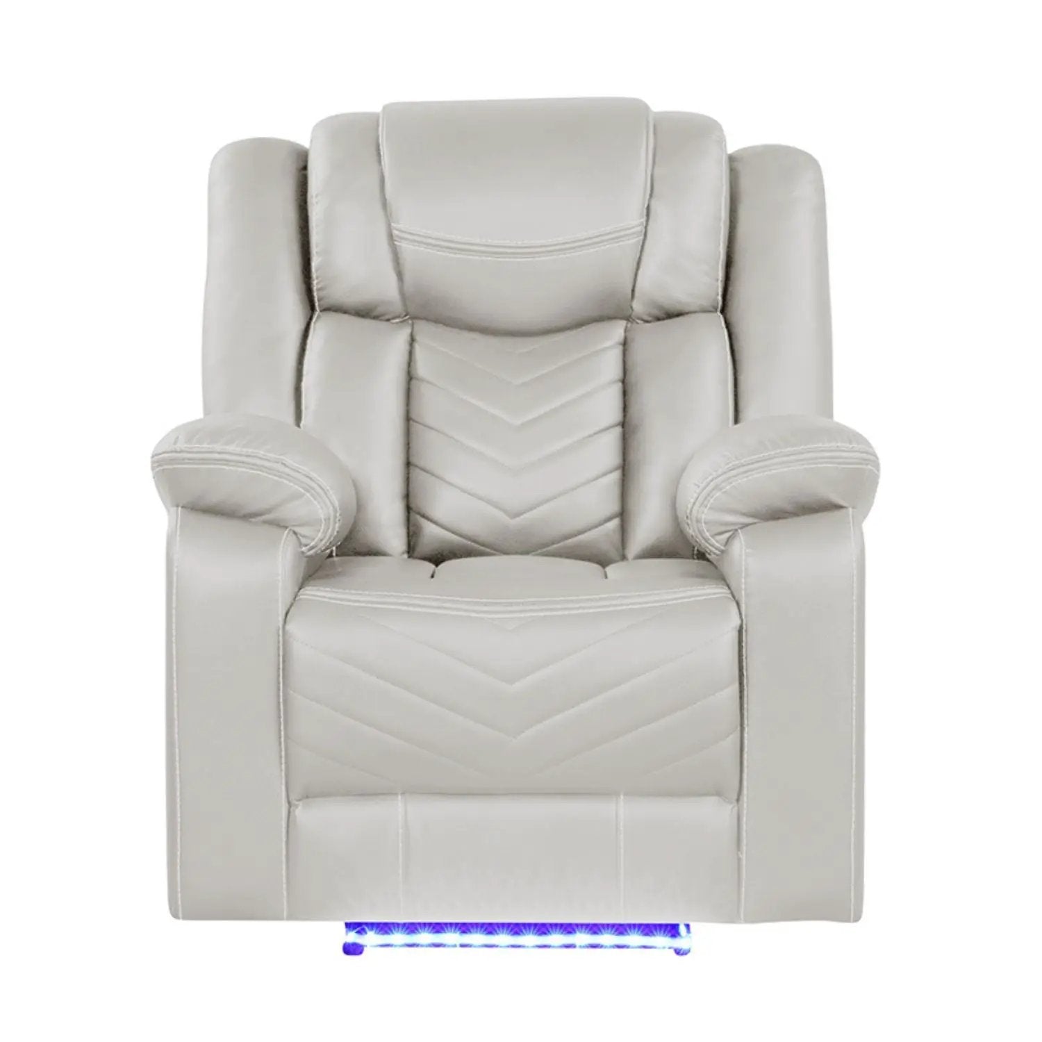 Challenger LED Power Recliner Chair cream faux leather; padded arms, blue LED base on Tampa Home & Garden Store