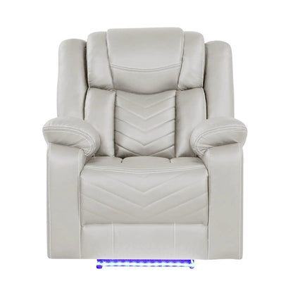 Challenger LED Power Recliner Chair cream faux leather; padded arms, blue LED base on Tampa Home & Garden Store