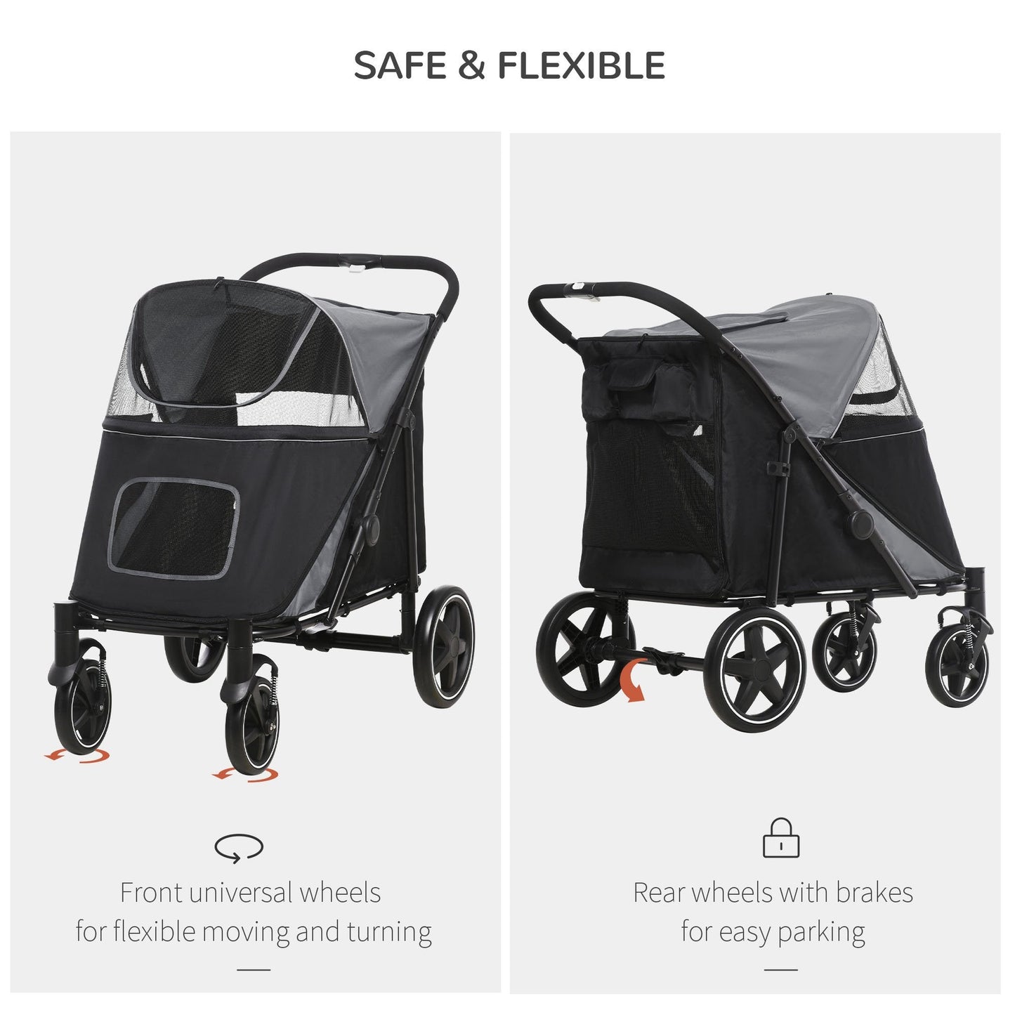 PawHut foldable dog stroller black with wheels and brakes on Tampa Home & Garden Store