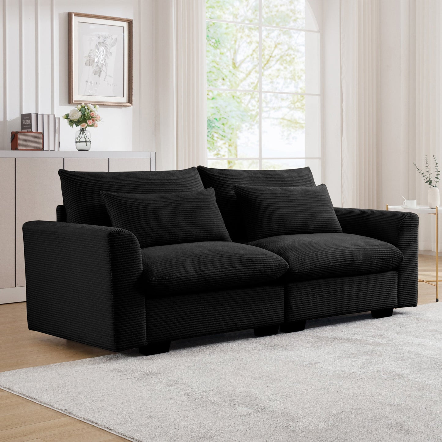 Modern and Soft Two Seater Corduroy Fabric Sofa