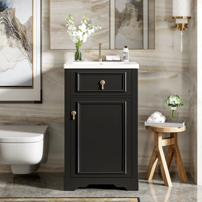 Elegant Vanity With Ceramic Sink and Shelf