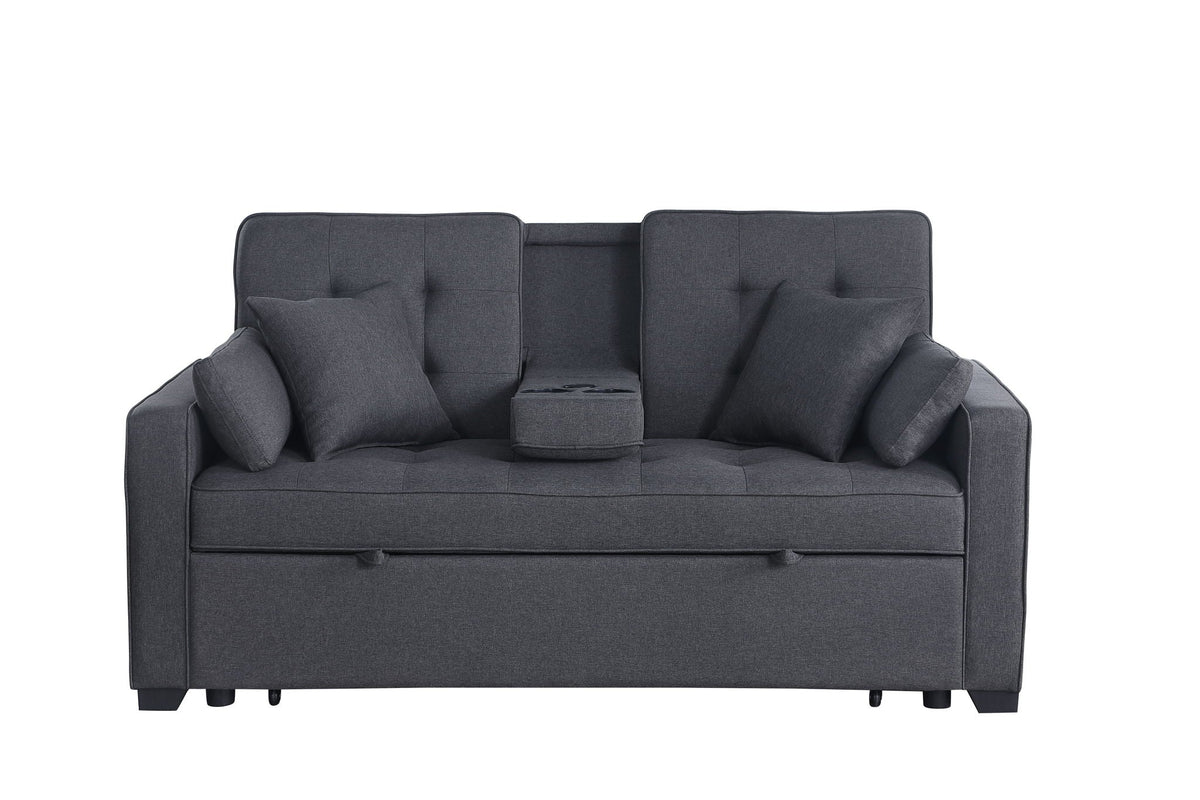 Convertible Sleeper Loveseat with Cup Holder & Charging Ports dark gray HouseOfZazla on Tampa Home & Garden Store