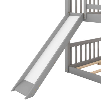 Bunk bed with convertible slide and ladder in gray finish on Tampa Home & Garden Store