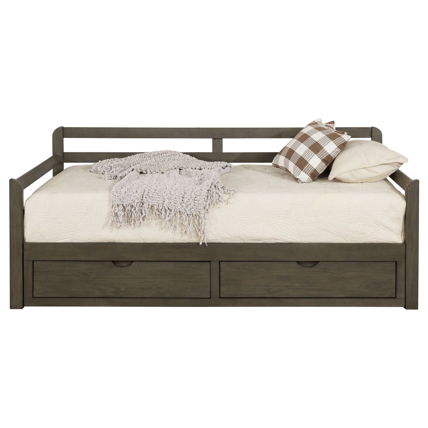 Twin Daybed With Trundle and Storage Drawers Gray
