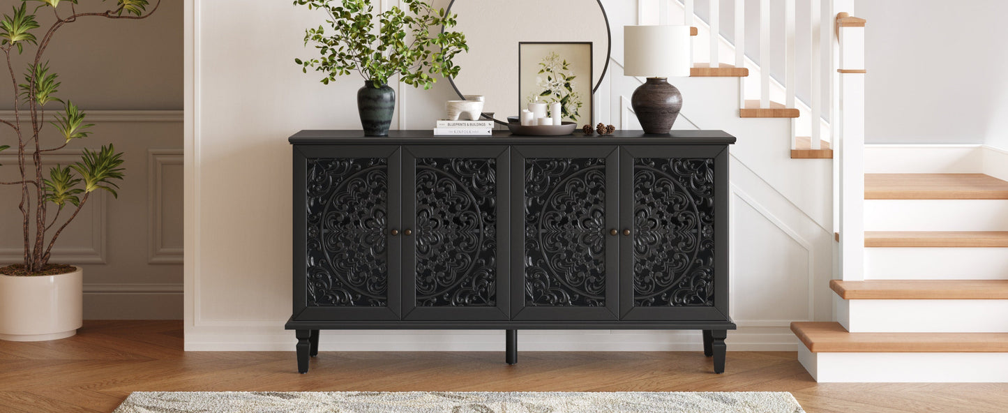 60-inch Antique Buffet Cabinet with Floral Carvings, black finish, HouseOfZazla on Tampa Home & Garden Store