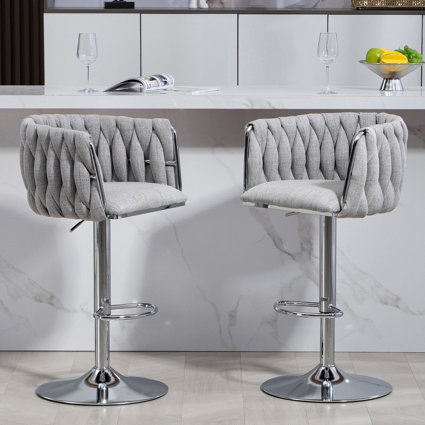 360 Swivel Counter Stools With a Woven Back