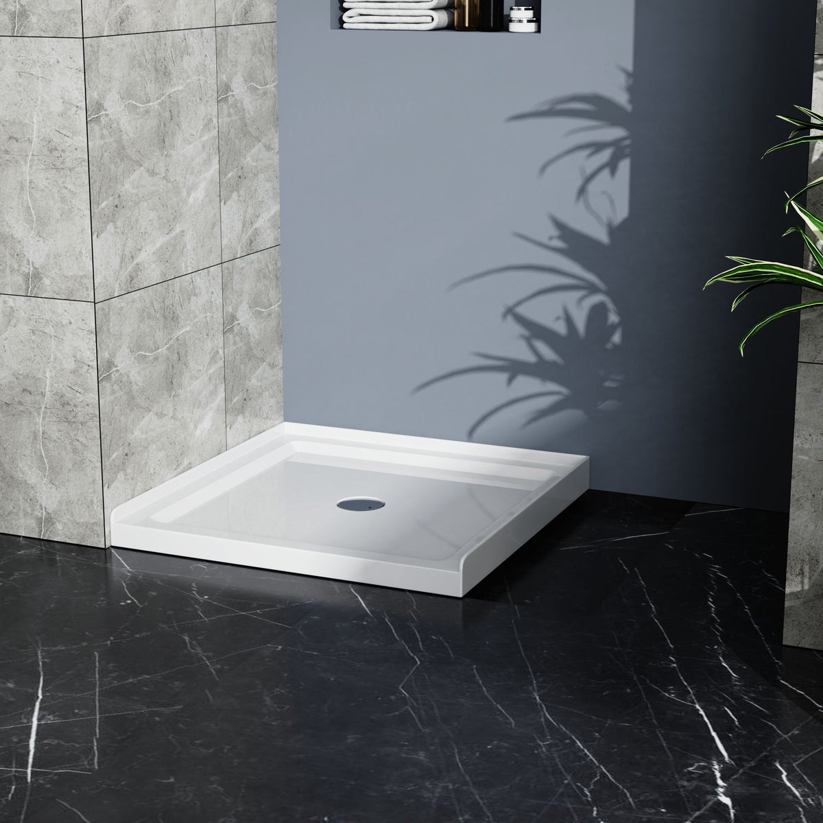 Centered Drain Shower Pan in white with 3-side tile flanges for a modern bathroom on Tampa Home & Garden Store
