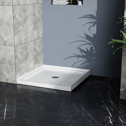Centered Drain Shower Pan in white with 3-side tile flanges for a modern bathroom on Tampa Home & Garden Store