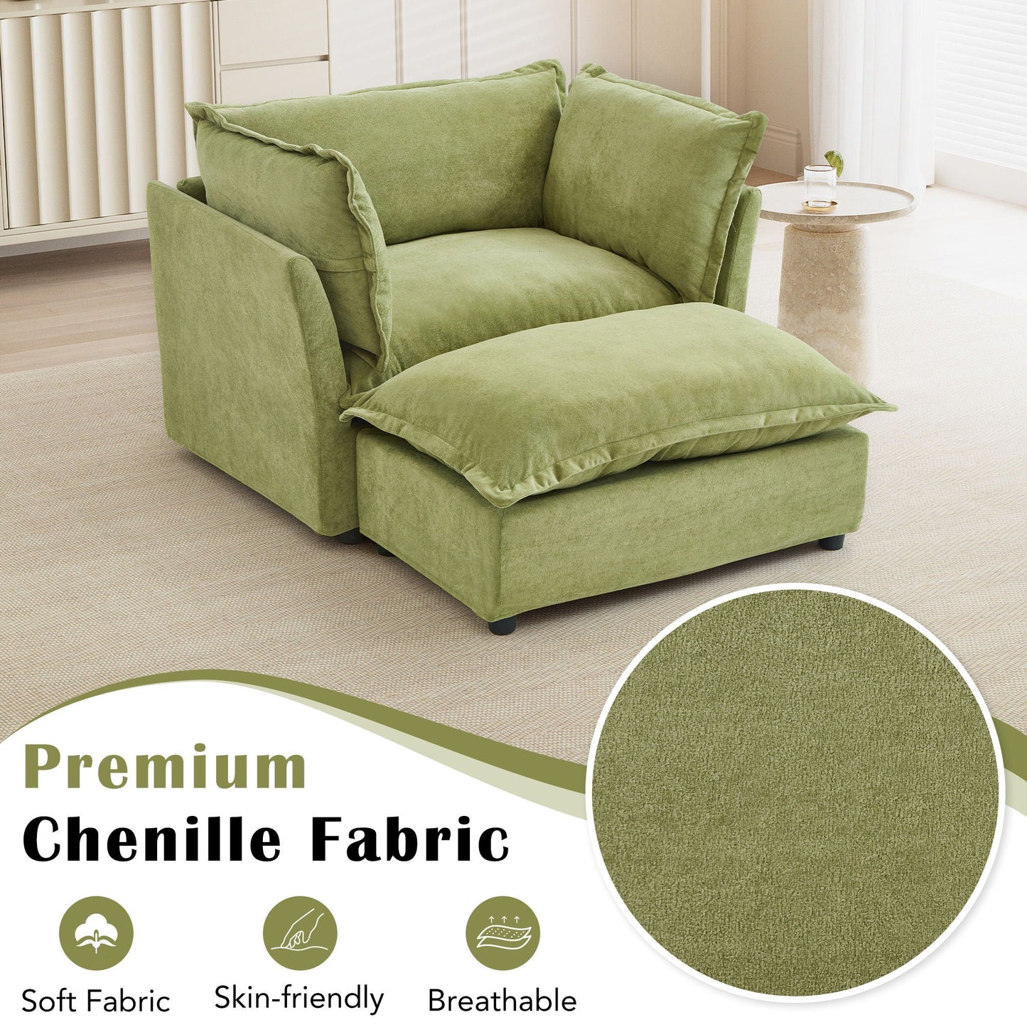 Modern Fabric Armchair with a Movable Ottoman