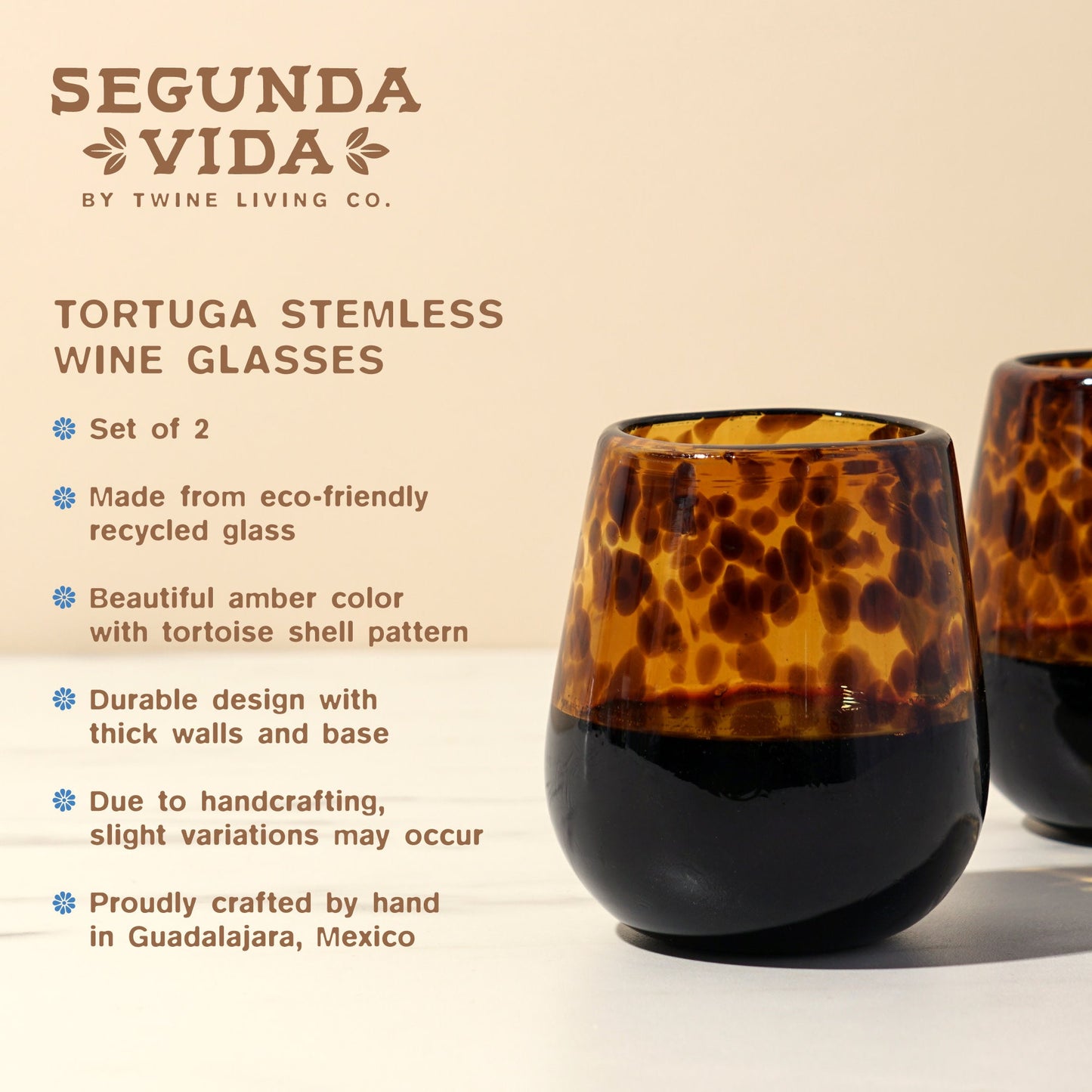 Segunda Vida Turtle and Stemless Wine Glasses