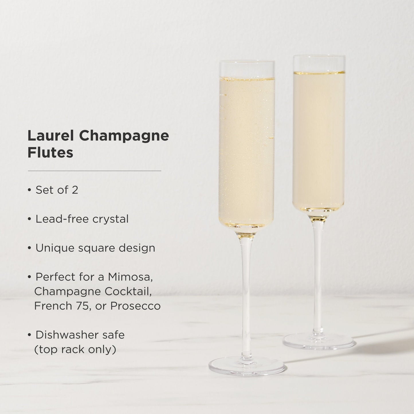 Square Lead Crystal Champagne Flute Set of Two