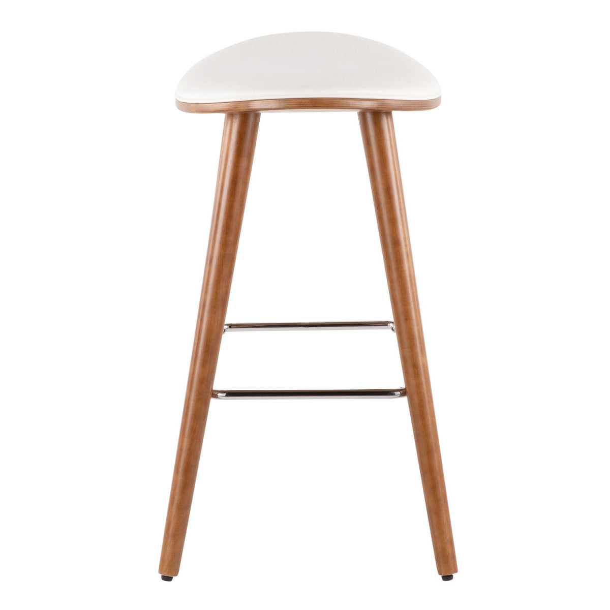 Contemporary upholstered counter stool with beige seat and wood legs on Tampa Home & Garden Store