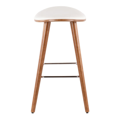Contemporary upholstered counter stool with beige seat and wood legs on Tampa Home & Garden Store