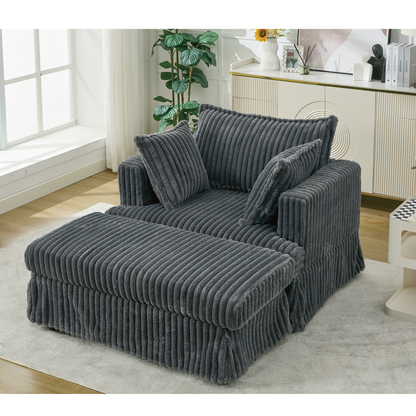 Oversized Corduroy Chaise Lounge with Ottoman in Dark Gray by HouseOfZazla on Tampa Home & Garden Store