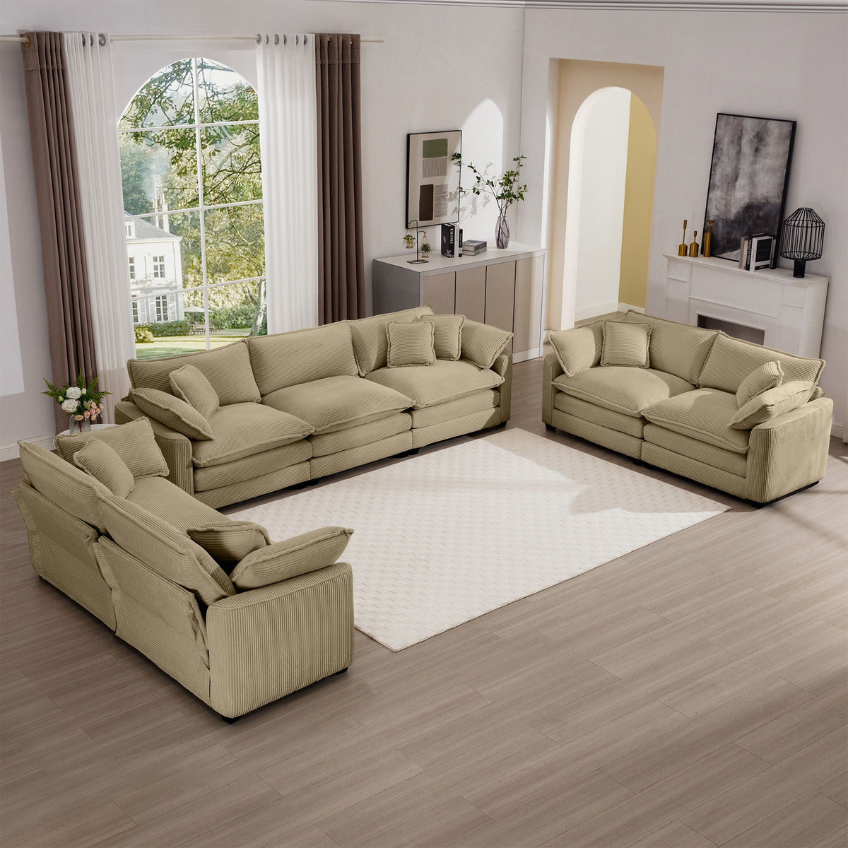 3-piece beige fabric oversized sectional sofa set with deep seats and flexible layout on Tampa Home & Garden Store