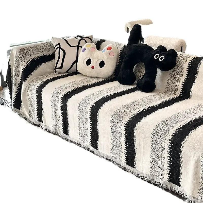 Simple Fashion Non-slip Durable Sofa Slipcover black and white striped fringe FLIPSTYLEZLLC on Tampa Home & Garden Store