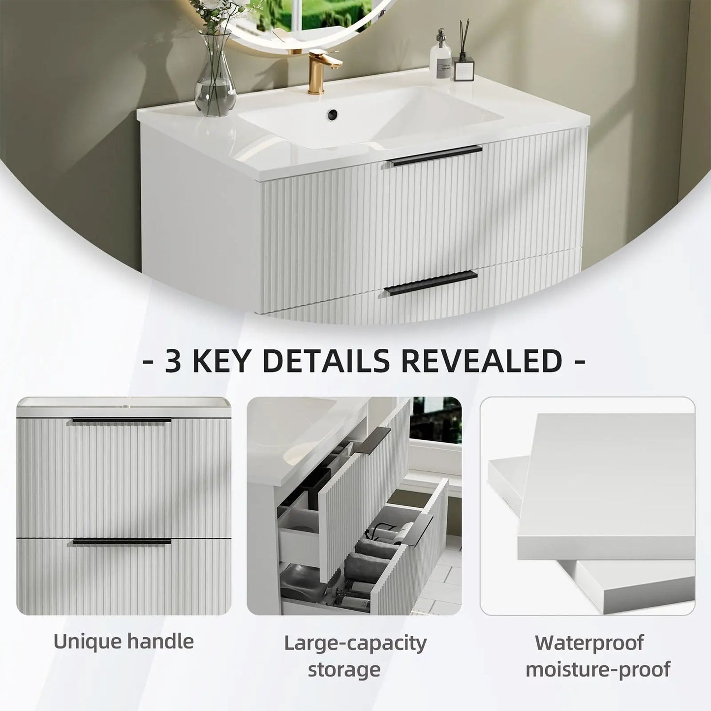 Floating Wall Mounted Vanity Sink and Drawers