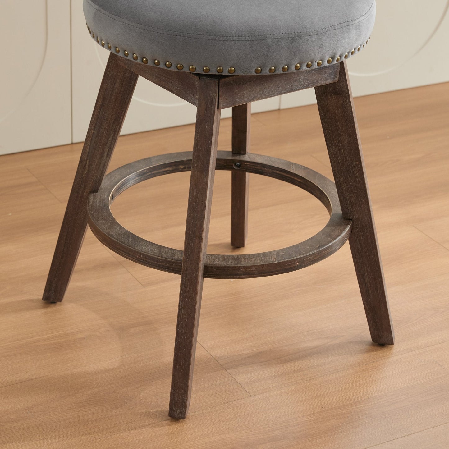 26in velvet grey counter height bar stool by HouseOfZazla with 360 swivel and nailhead trim on Tampa Home & Garden Store