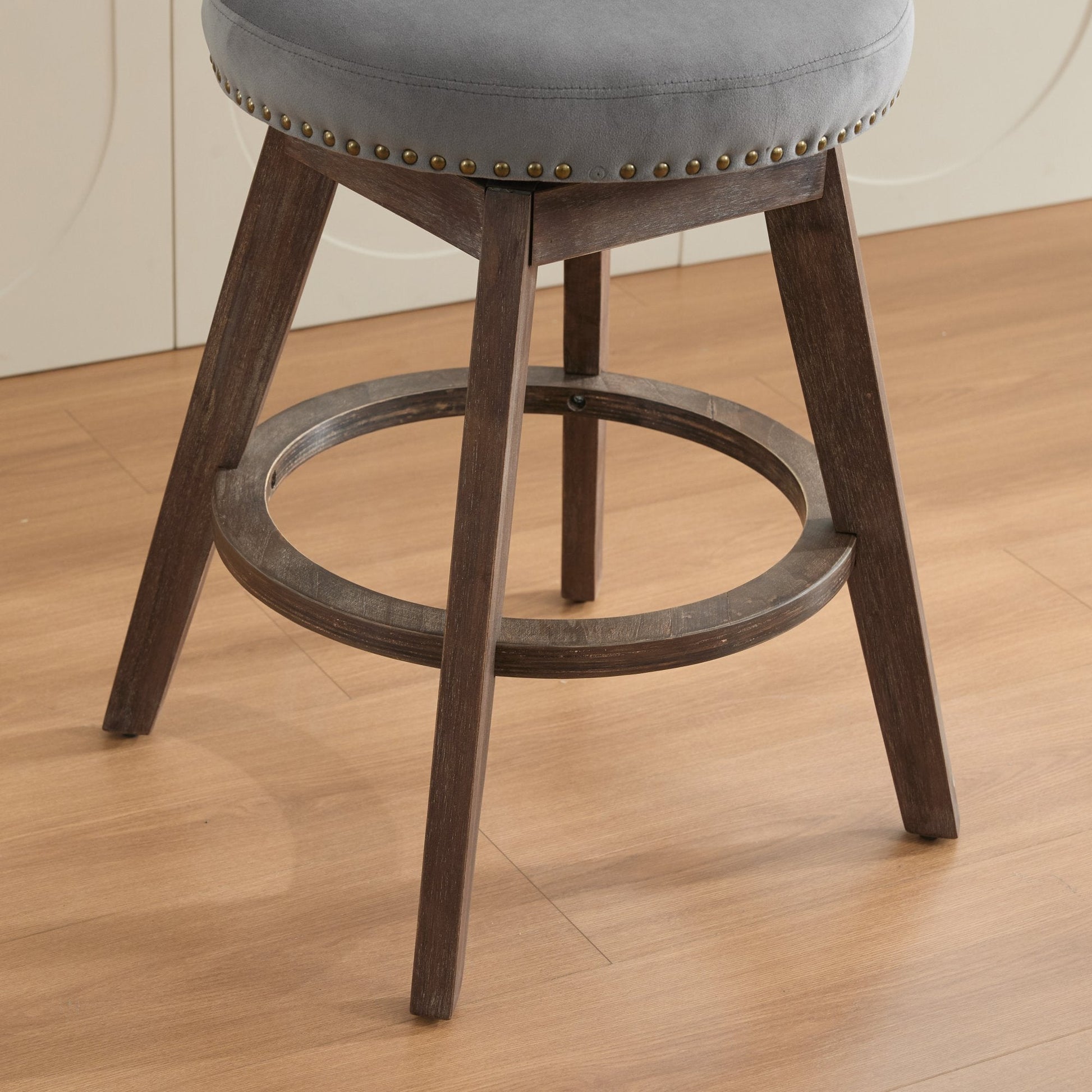 26in velvet grey counter height bar stool by HouseOfZazla with 360 swivel and nailhead trim on Tampa Home & Garden Store