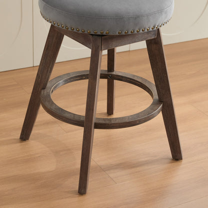 26in velvet grey counter height bar stool by HouseOfZazla with 360 swivel and nailhead trim on Tampa Home & Garden Store