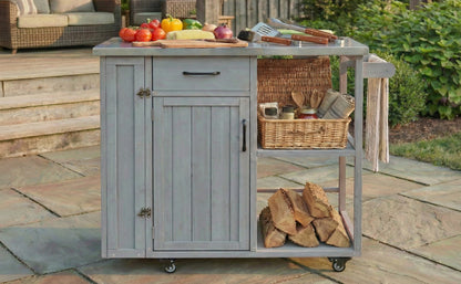 Outdoor Kitchen Island Fir Wood Prep Station with Stainless Steel Top cabinet and drawer on Tampa Home & Garden Store