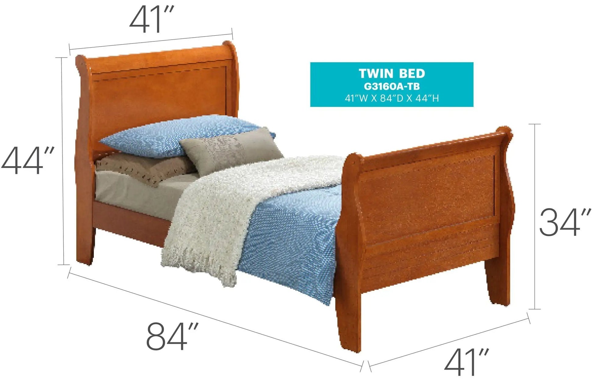 Louis Phillipe Panel Sleigh Bed twin size in warm wood finish by Unique Piece Furniture on Tampa Home & Garden Store