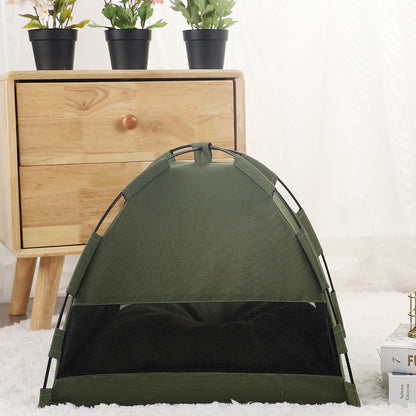 Cat Tent Cooling Mat pet dome bed in olive green with black mesh panel on Tampa Home & Garden Store