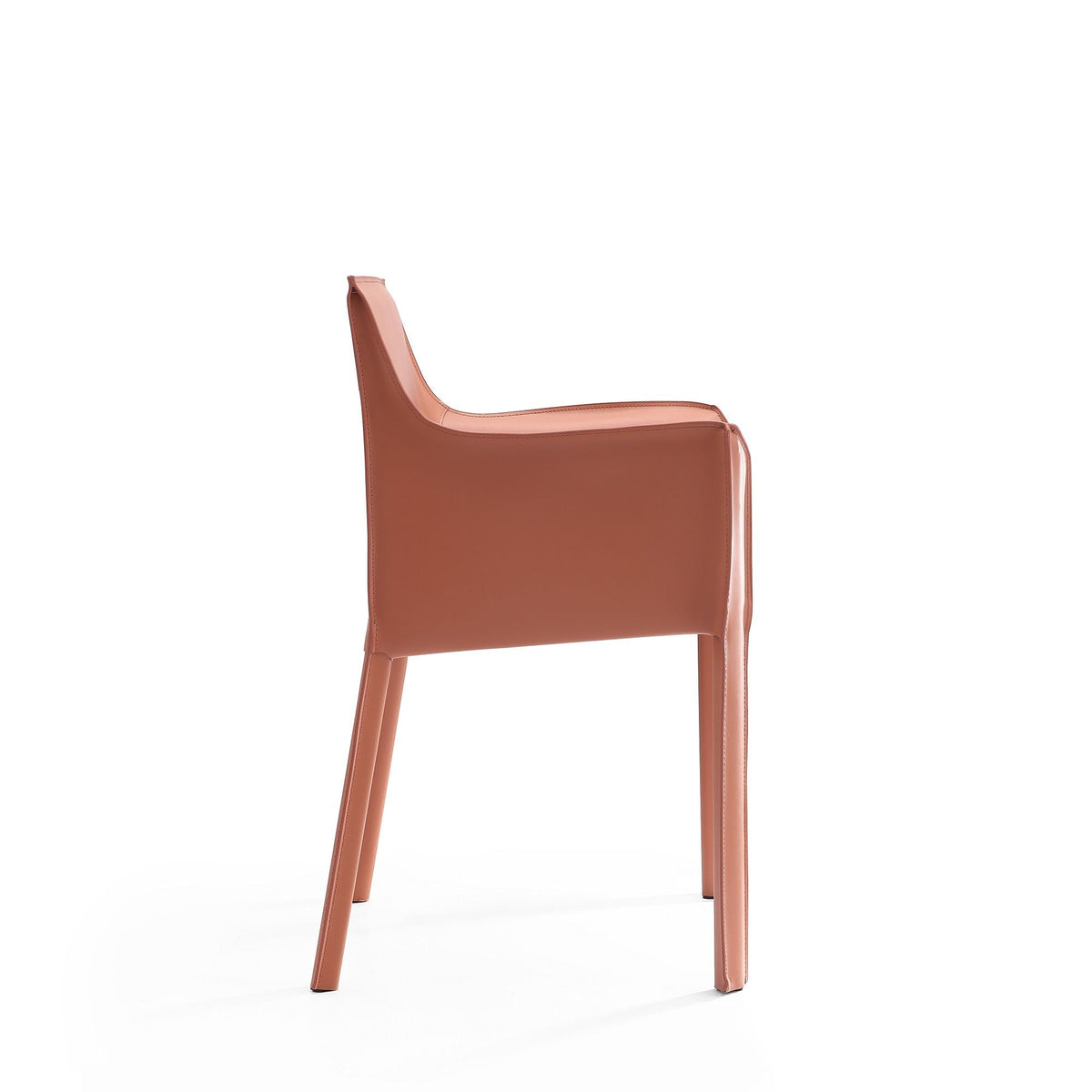 Vogue dining chair with metal frame in blush pink leather upholstery on Tampa Home & Garden Store