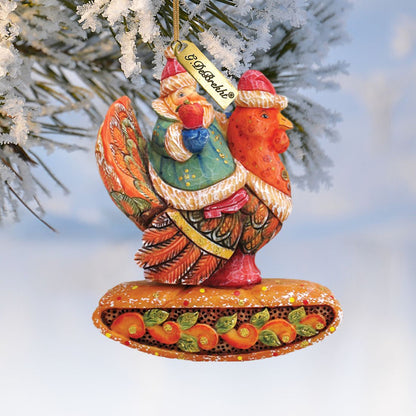 Santa on Turkey sculpted hand-painted ornament by G. DeBrekht, orange turkey plumage on Tampa Home & Garden Store