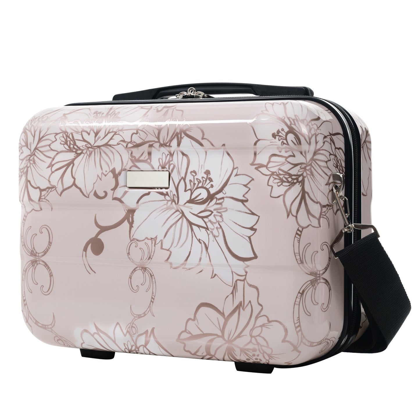 GigaTech 5-Piece PC+ABS hardside luggage in blush pink floral pattern with black trim on Tampa Home & Garden Store