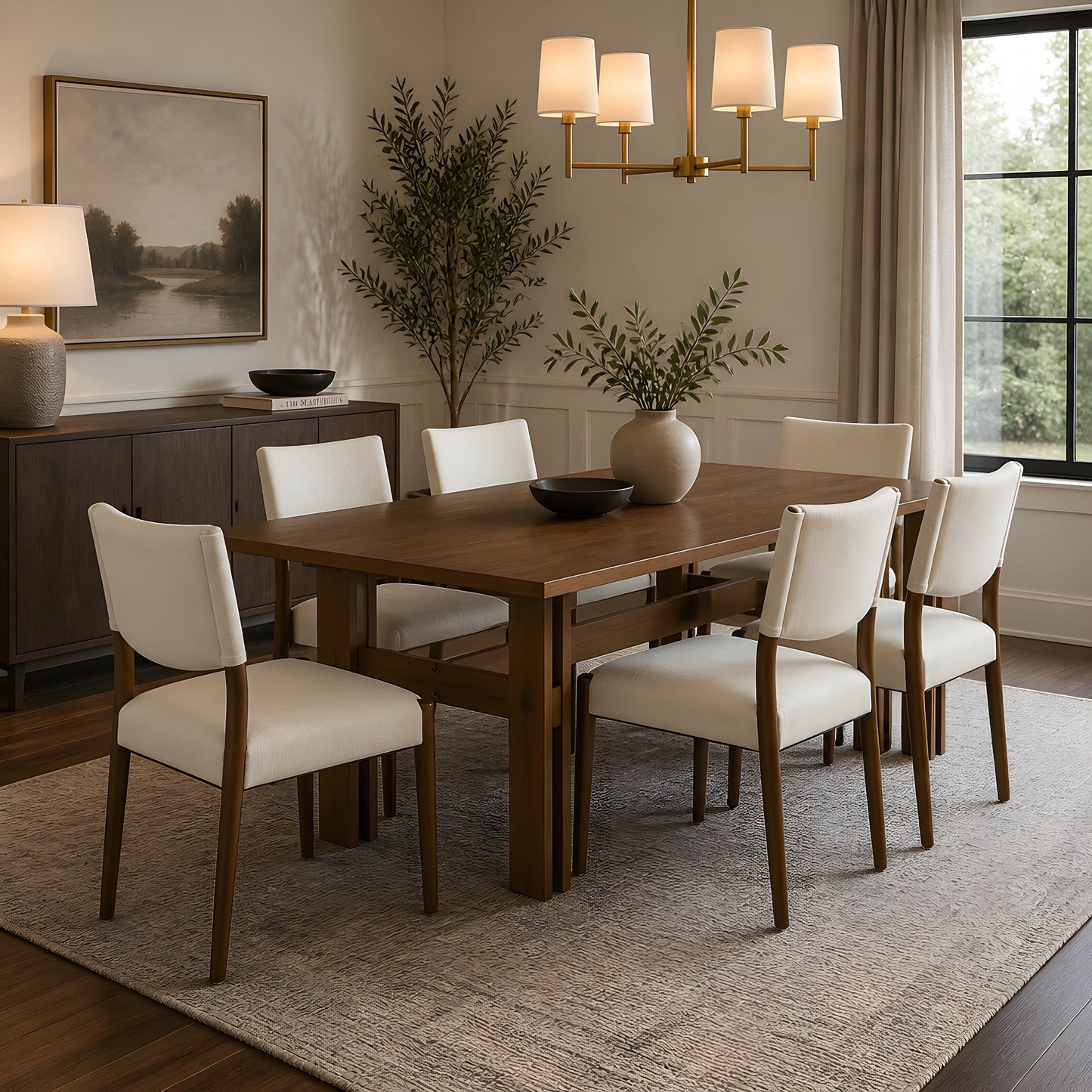 Modern Solid Wood Dining Table with Six Chairs
