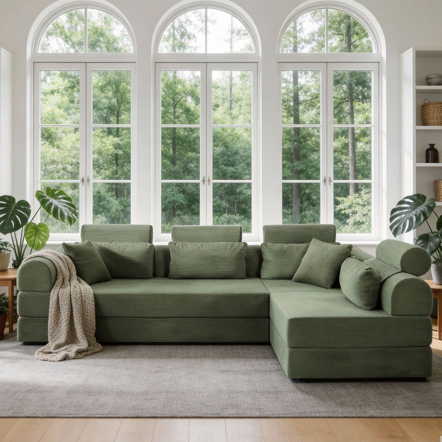 Modern L-Shape Modular Sectional Sofa in olive green by HouseOfZazla Stationary on Tampa Home & Garden Store